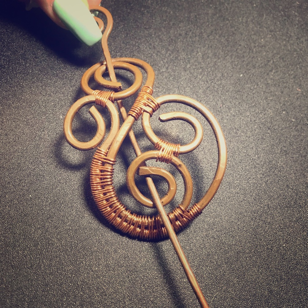 Handmade thick copper hair accessory hair pick